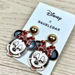 NWT Baublebar X Disney Minnie Mouse Statement Dangle Earrings enamel Rare